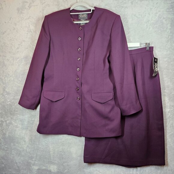NWT Clio Womens 18 Plum Purple Skirt Suit Set Size 18 Long Blazer Career Formal - Picture 1 of 14